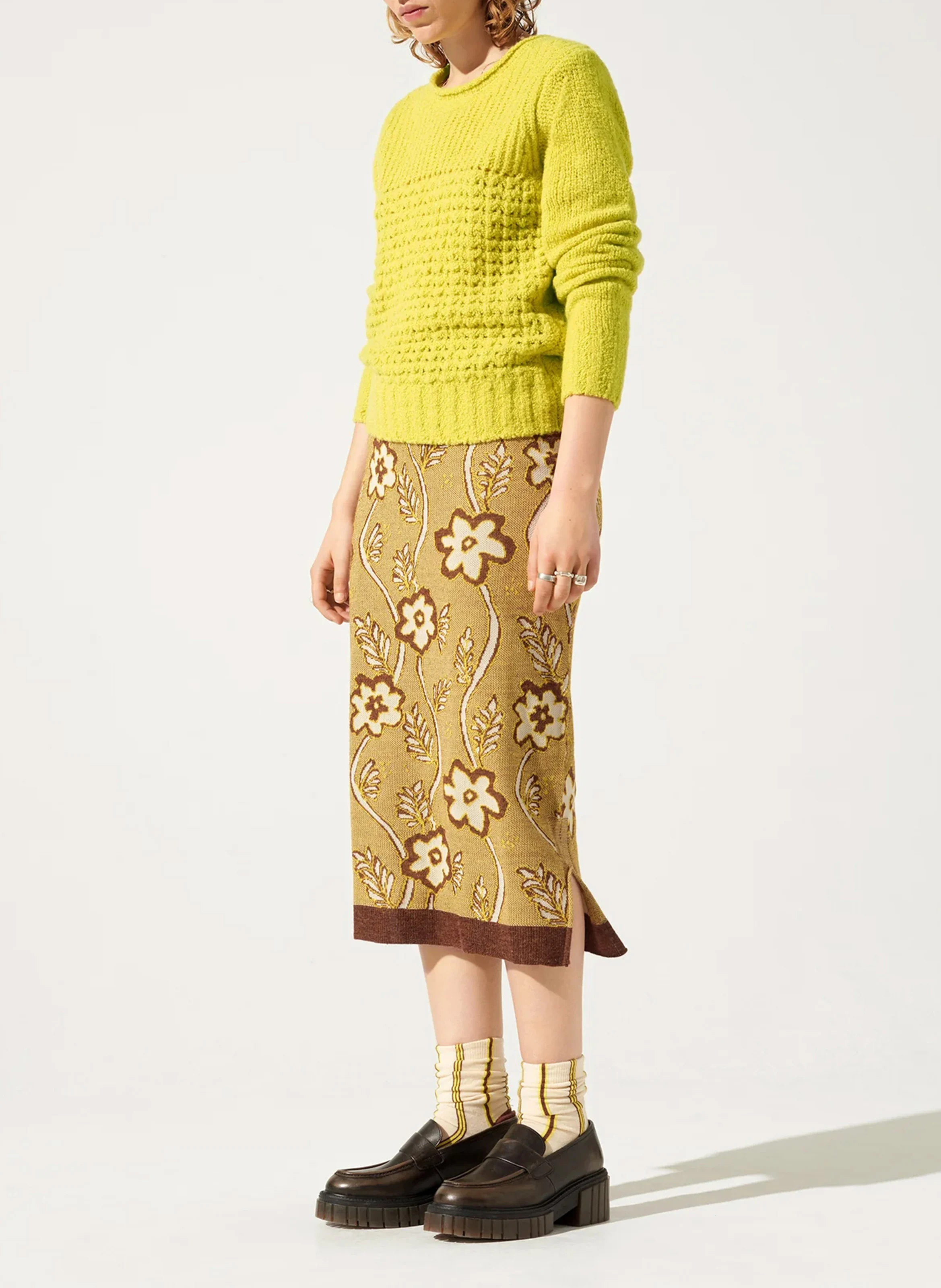 Pull droit col rond en laine mélangée | Jaune