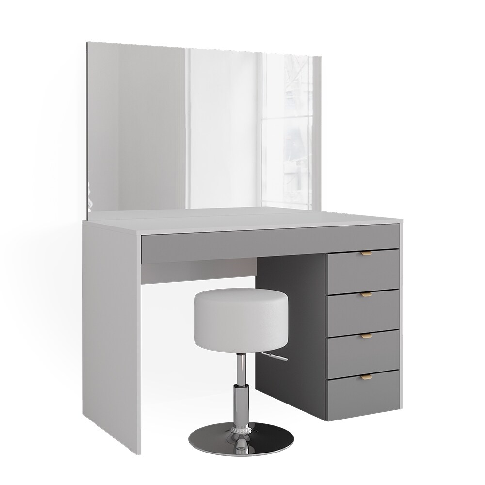 Vicco Schminktisch Elise Weiß Grau 115 x 76 cm modern Frisiertisch Schubladen Spiegel Hocker