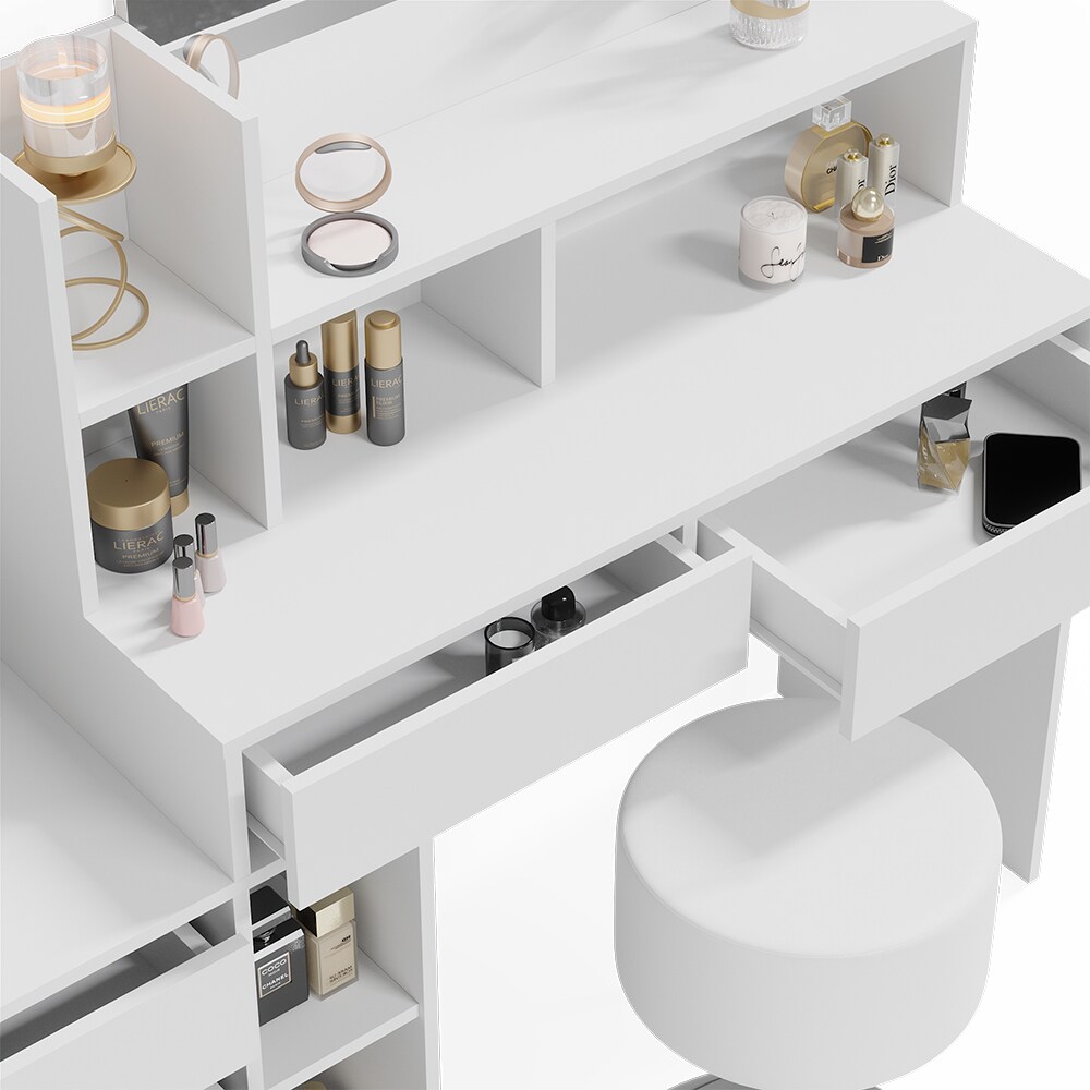 Vicco Schminktisch Anja 139,8 x 115 cm Weiß Spiegel Hocker modern Frisiertisch