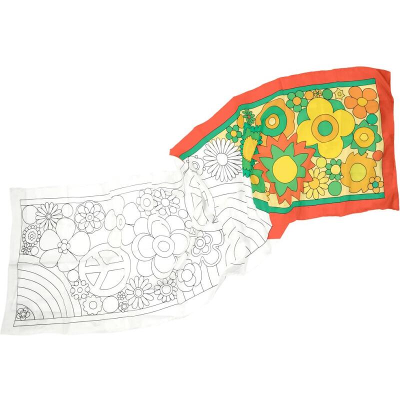 Echarpe 100% soie - 180x43cm Flowerpower - Blanc