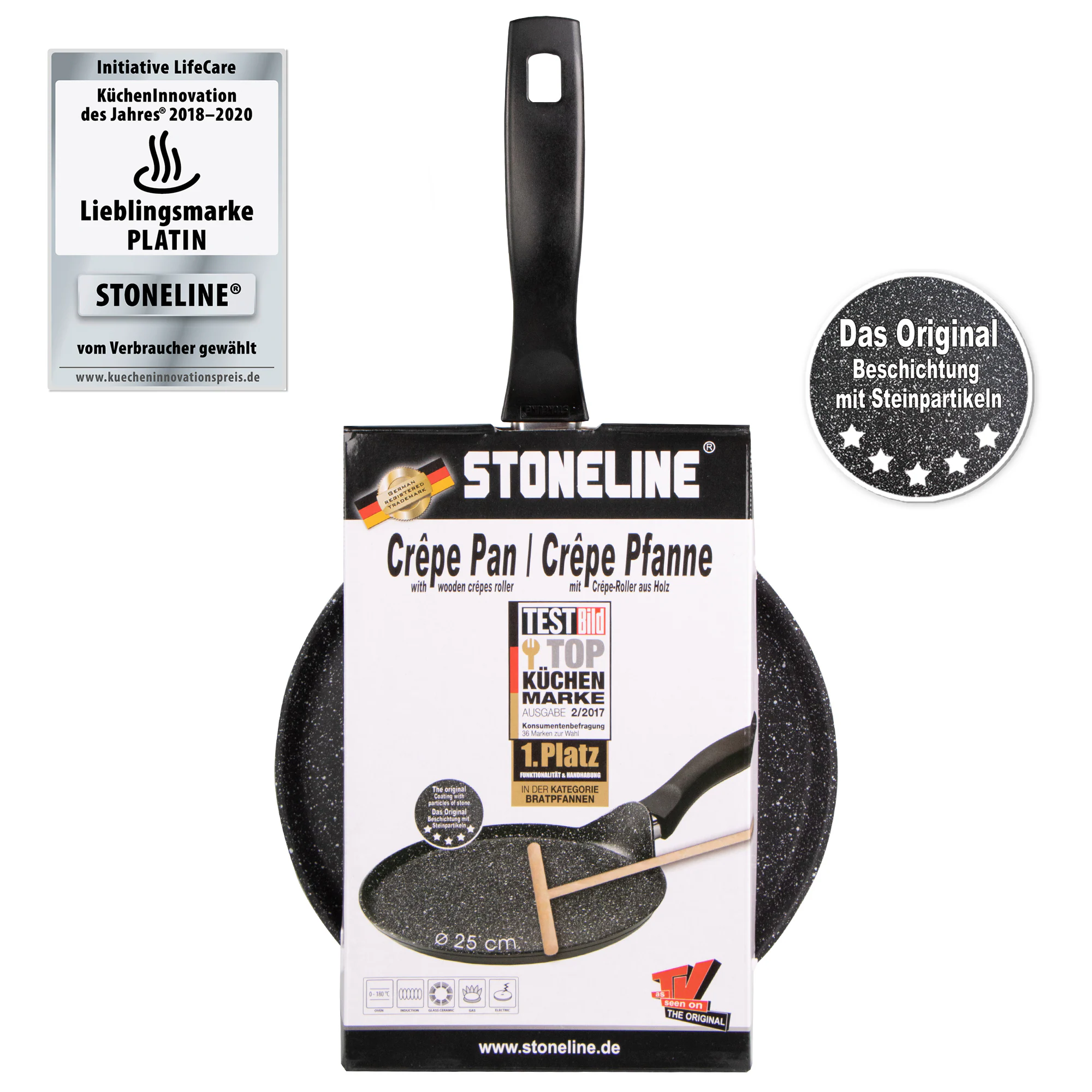 STONELINE® Crêpes-Pfanne 25 cm, mit Teigverteiler