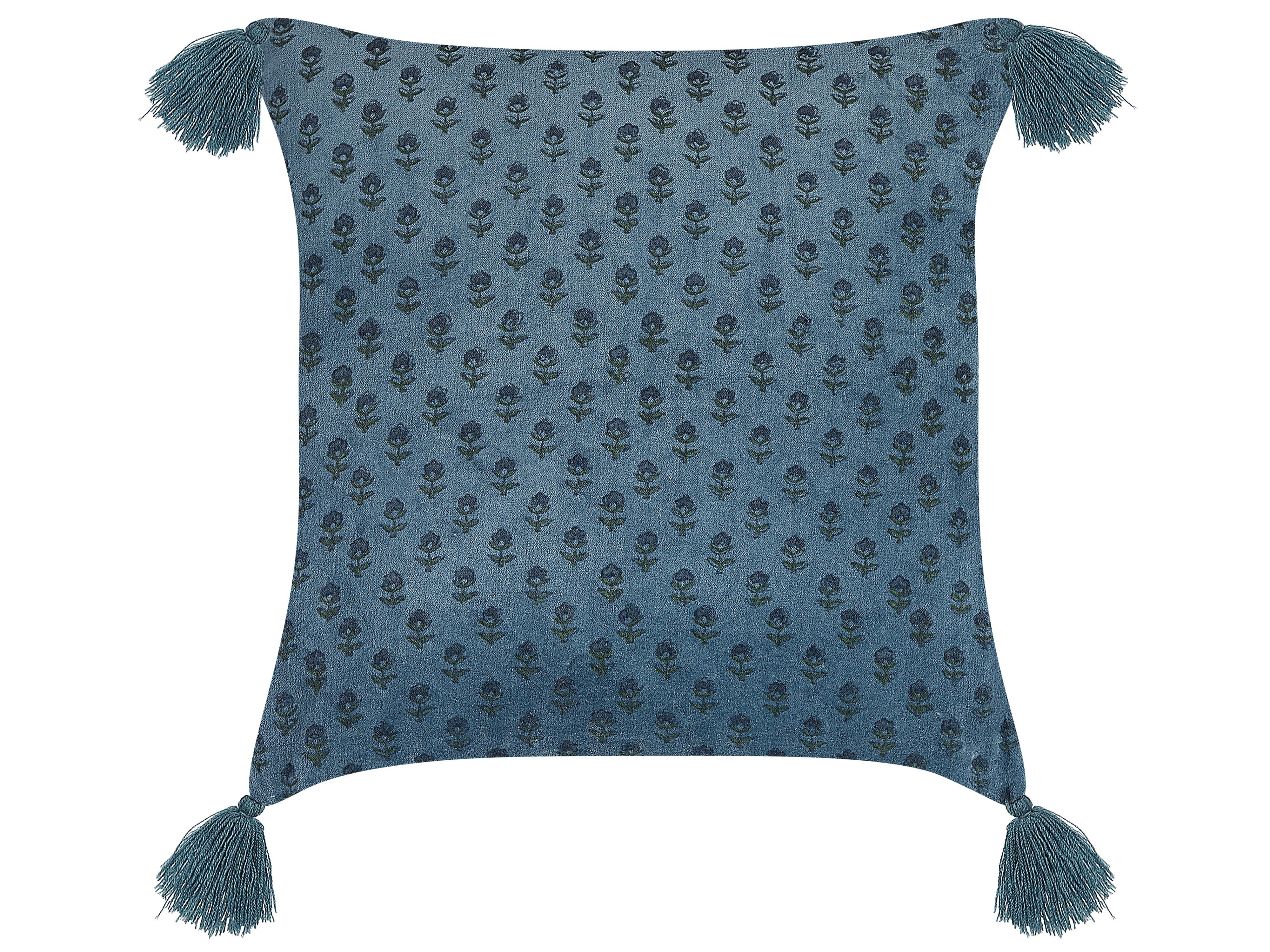 Sierkussen RIBES Fluweel 45 x 45 cm Donkerblauw bloempatroon