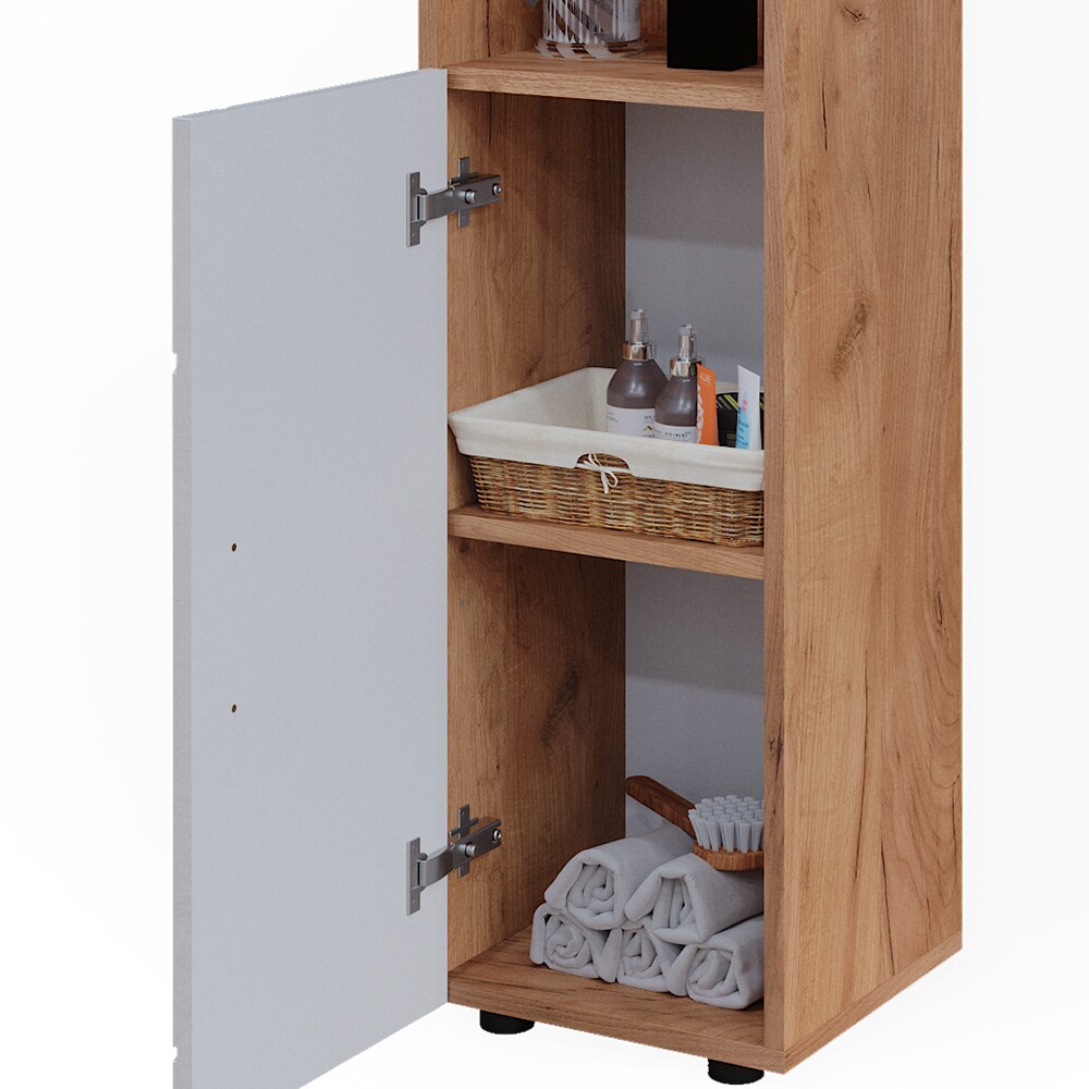 Vicco Midischrank Badschrank Badezimmermöbel Irma Eiche Weiß Hochglanz modern 30x95 cm Badezimmer Schrank Badkommode Badmöbel Fach Tür
