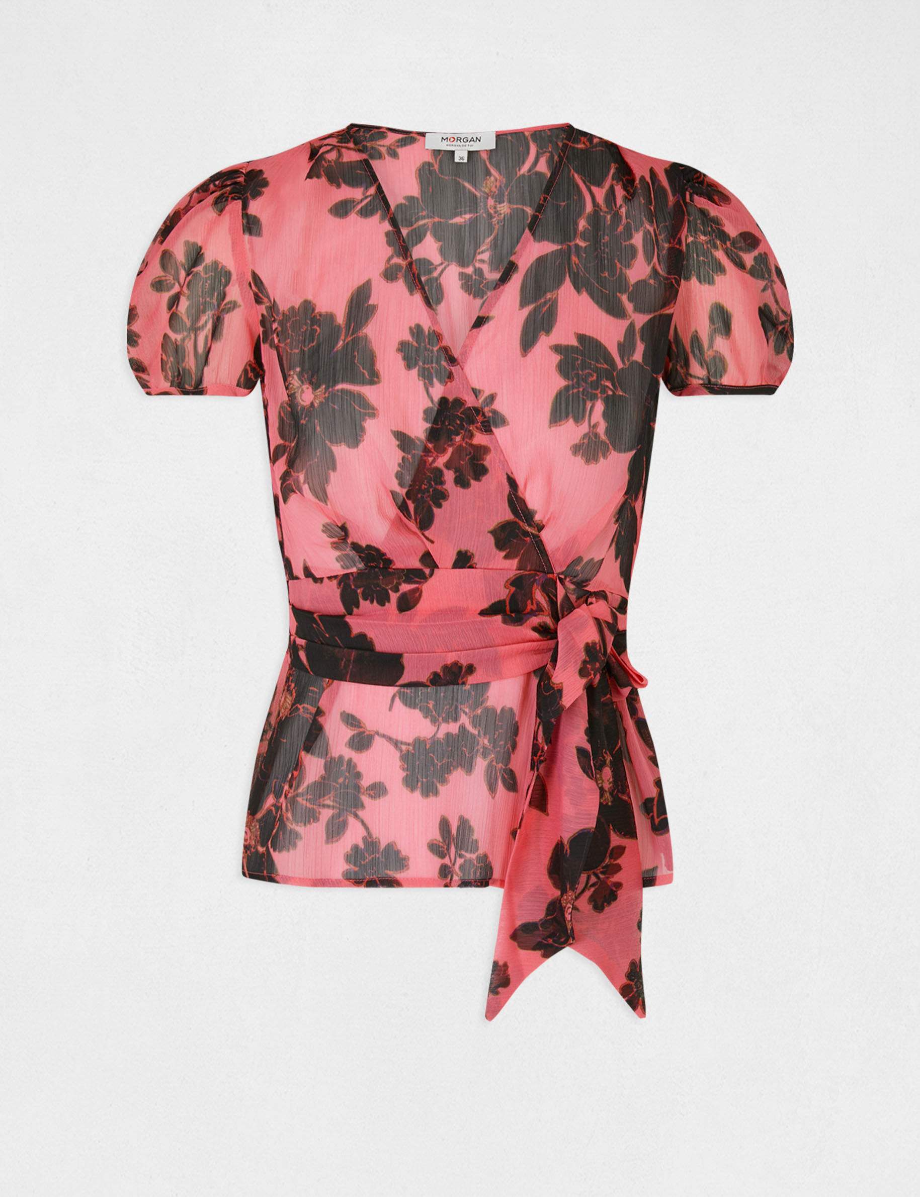 Blouse manches courtes noeud imprimée multico femme - multico