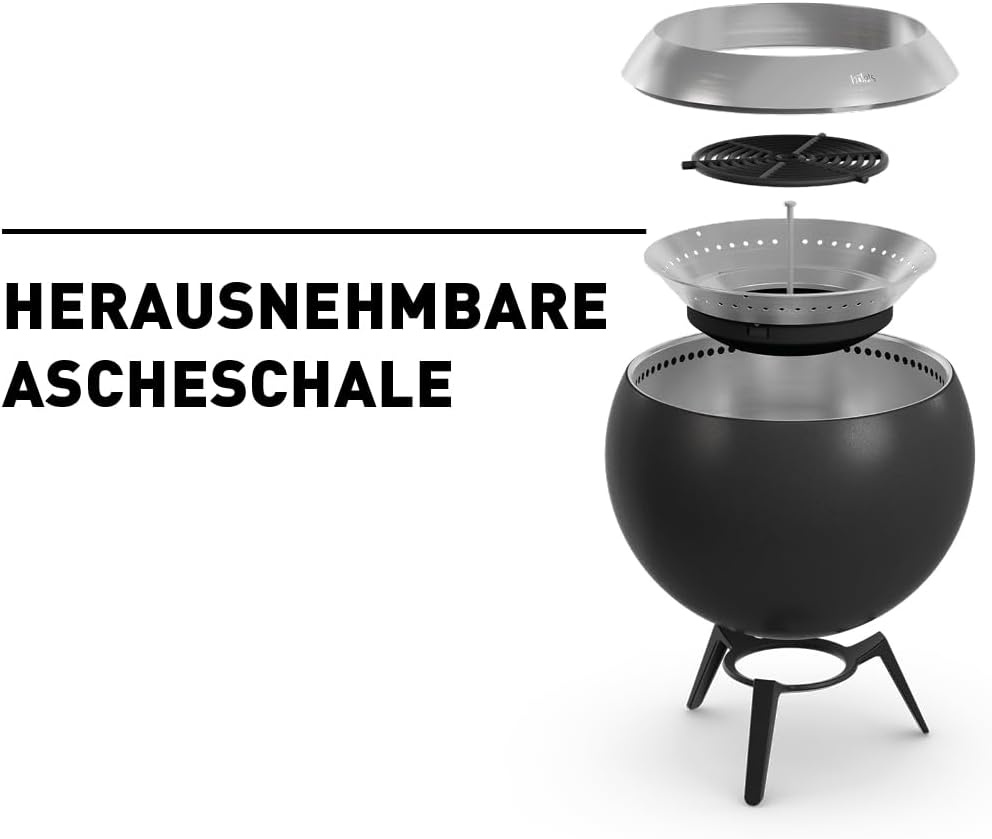 höfats - Moon 45 rauchfreie Feuerschale mit niedrigem Fuß aus Edelstahl - emaillierter raucharmer Feuerkorb mit Holzvergaser-Technologie, zweistufigen Verbrennungsprozess - Feuerstelle mit ⌀ 45 cm