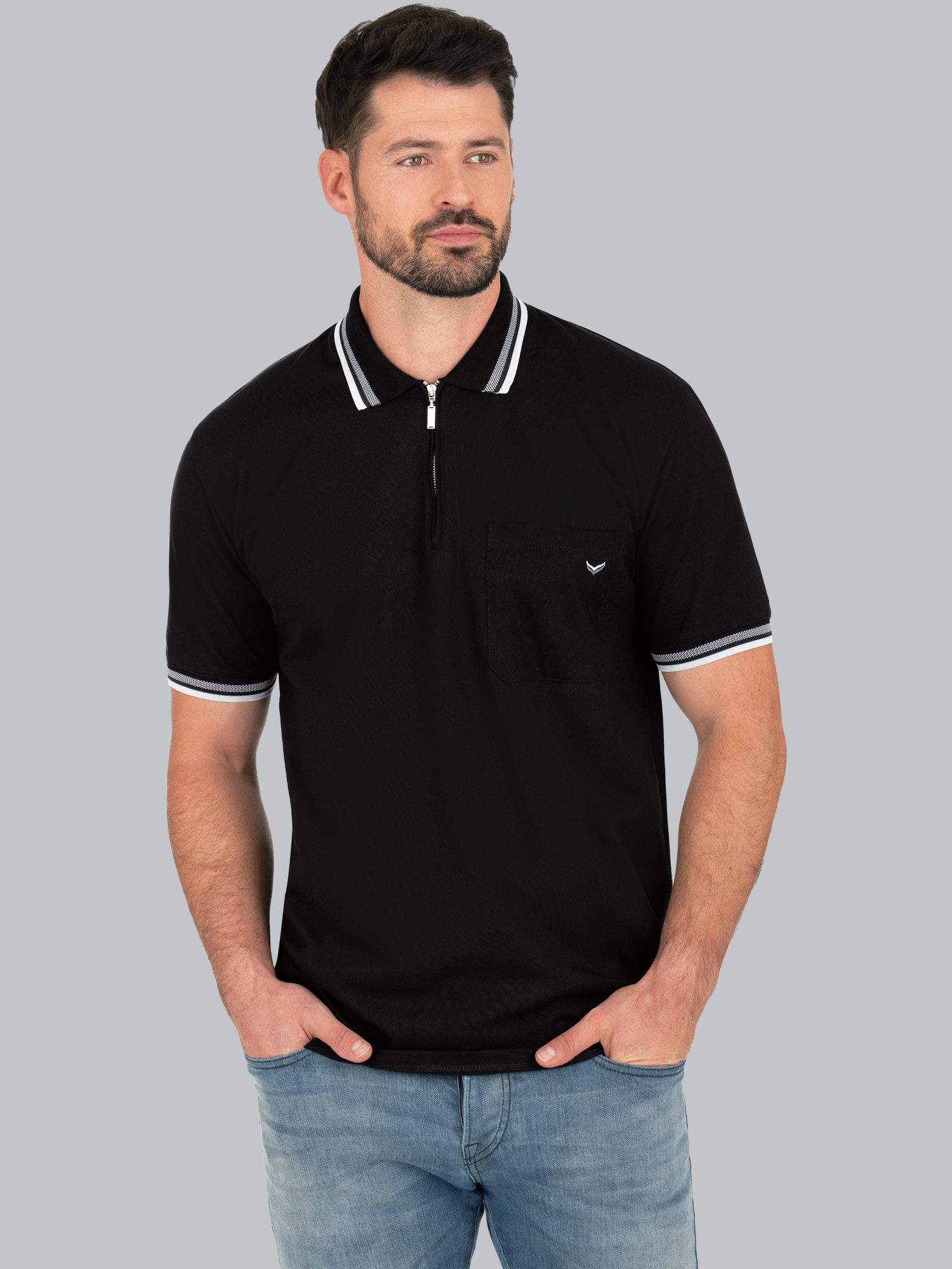Poloshirt mit Reißverschluss Schwarz