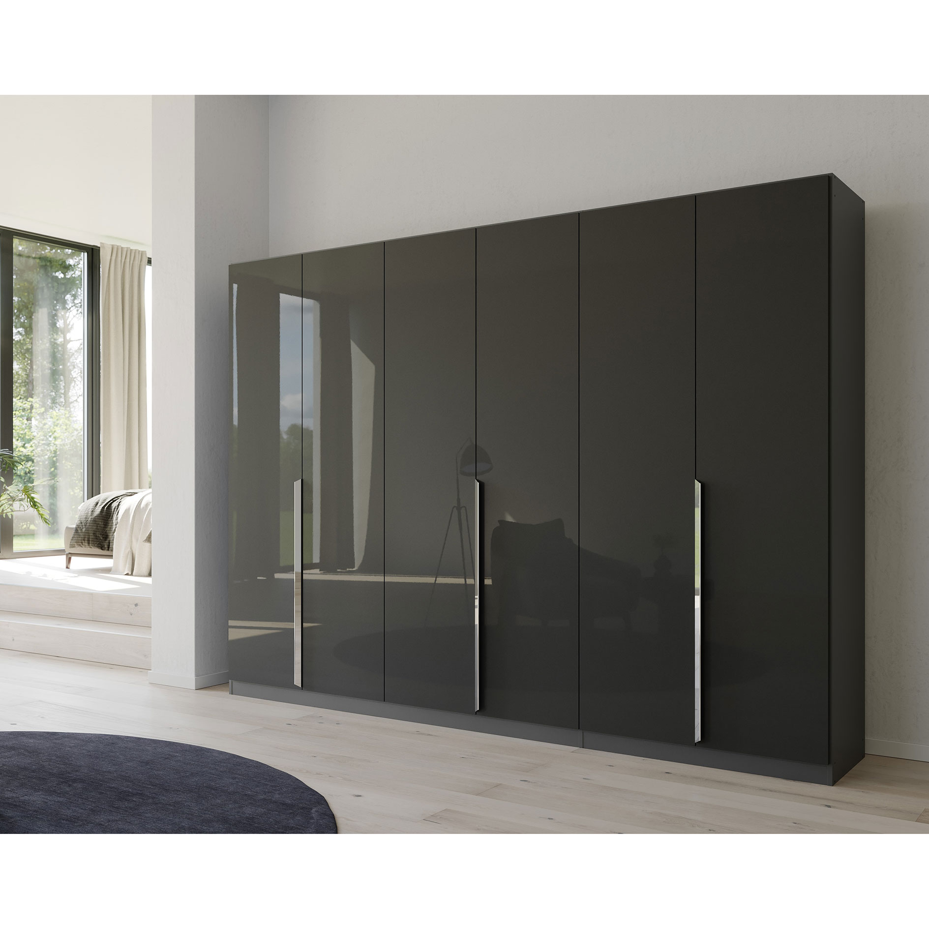 Drehtürenschrank - Hochglanz grau - 6 Türen - 271 cm