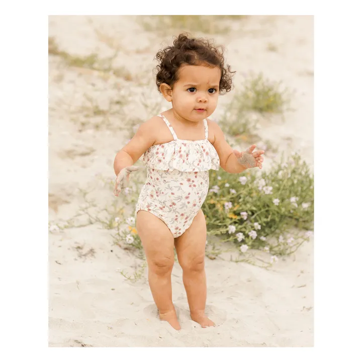 Rylee + Cru Maillot 1 Pièce Fleuri à Volants | Ecru