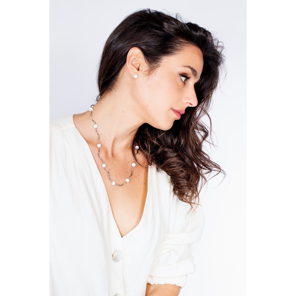 Collier multi-motifs en Acier 316L et céramique - blanc brillant