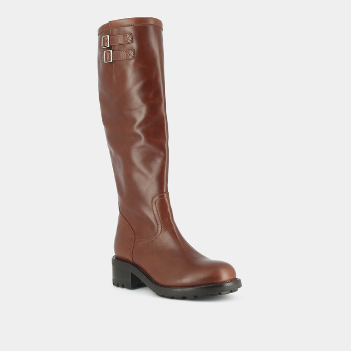 Bottes à semelles crantées  en cuir gras cognac