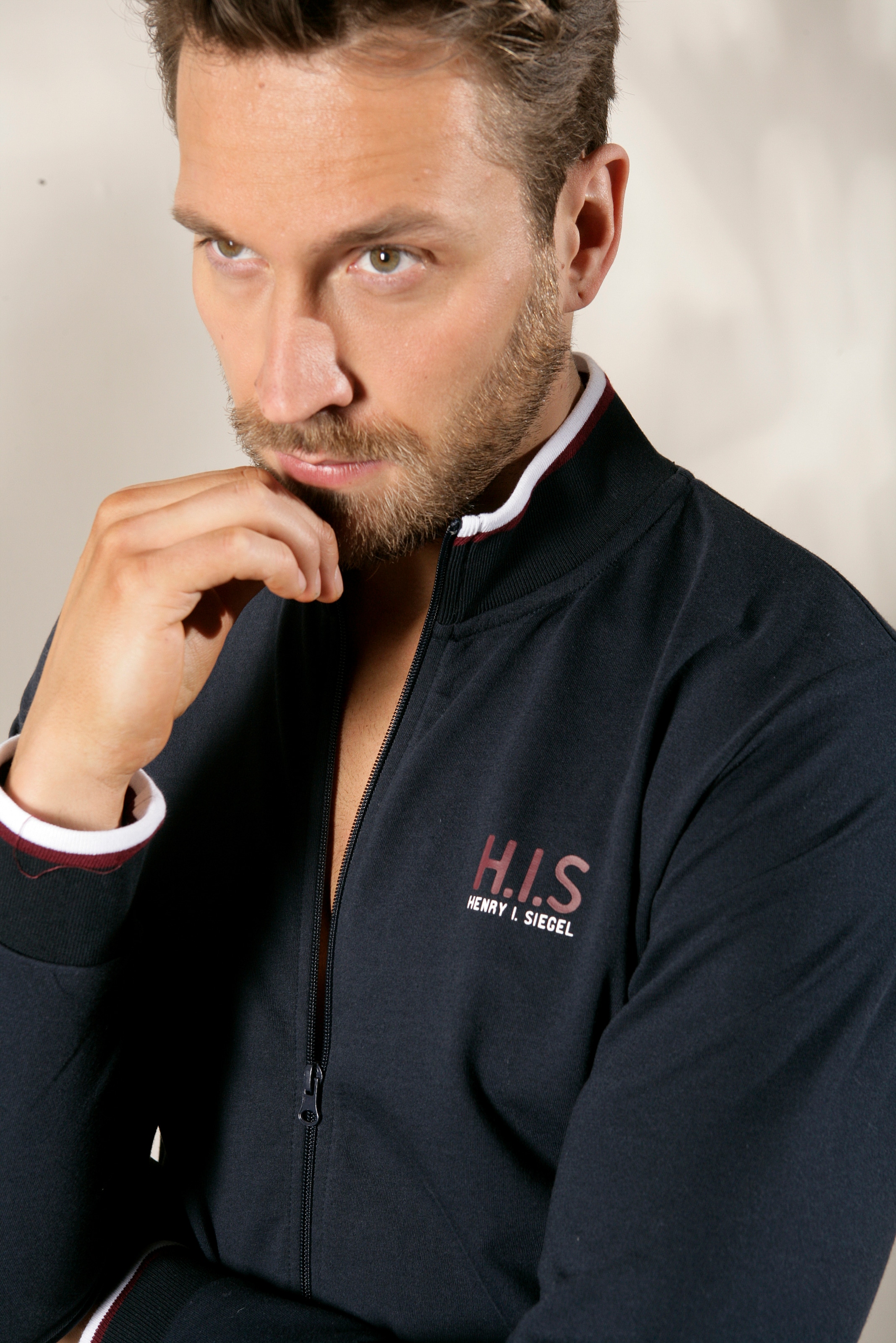 H.I.S Sweatjacke , Stehkragen mit Streifen
