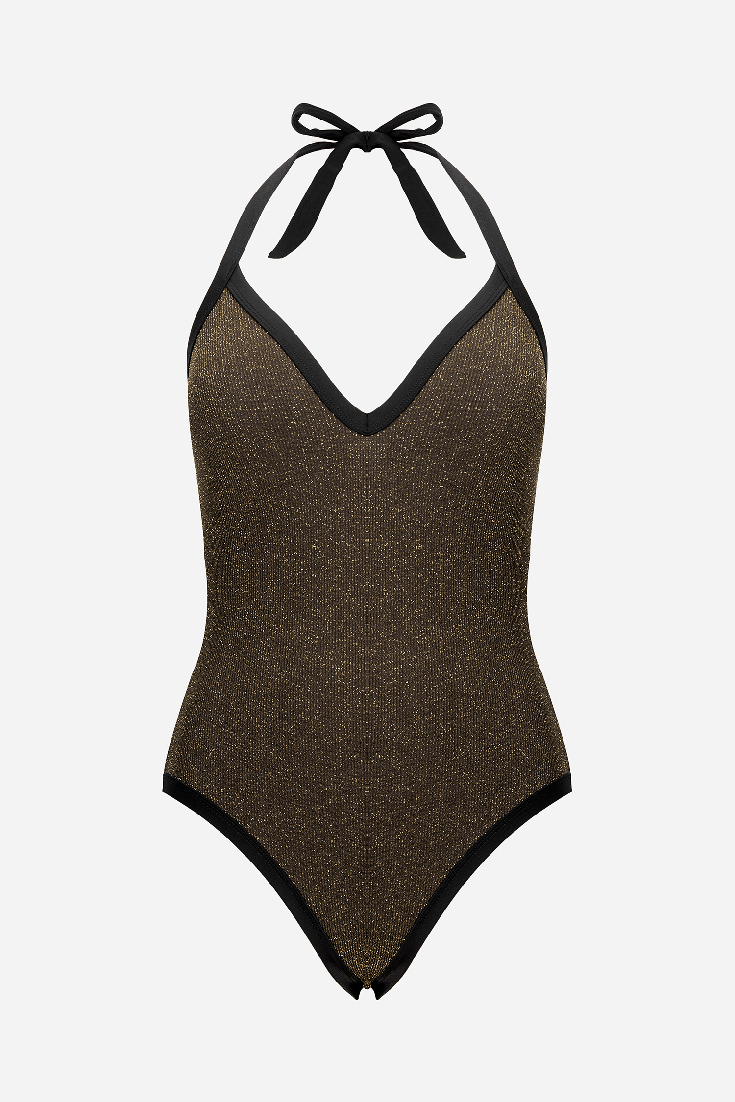 Maillot de bain une pièce à col licou en lurex côtelé