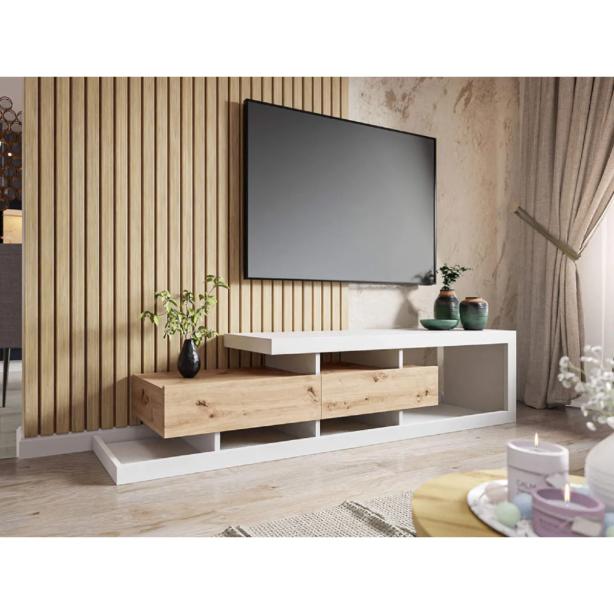 BESTMOBILIER Olga Meuble TV bois et blanc