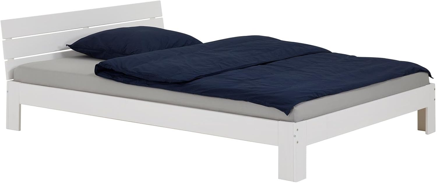 IDIMEX Massivholzbett Doppelbett Bettgestell mit Kopfteil Thomas, Kiefer massiv, 140x200 cm, weiß
