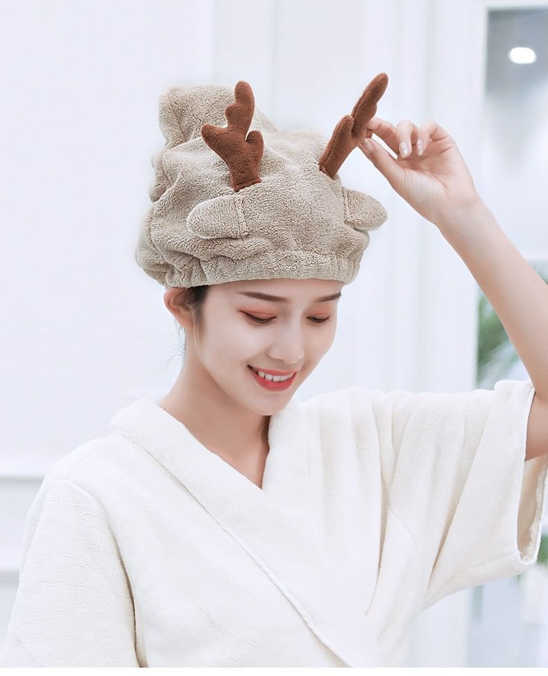 Home Simply - Deer Coral Fleece Snel Droog Haarhanddoek (Verschillende Ontwerpen)