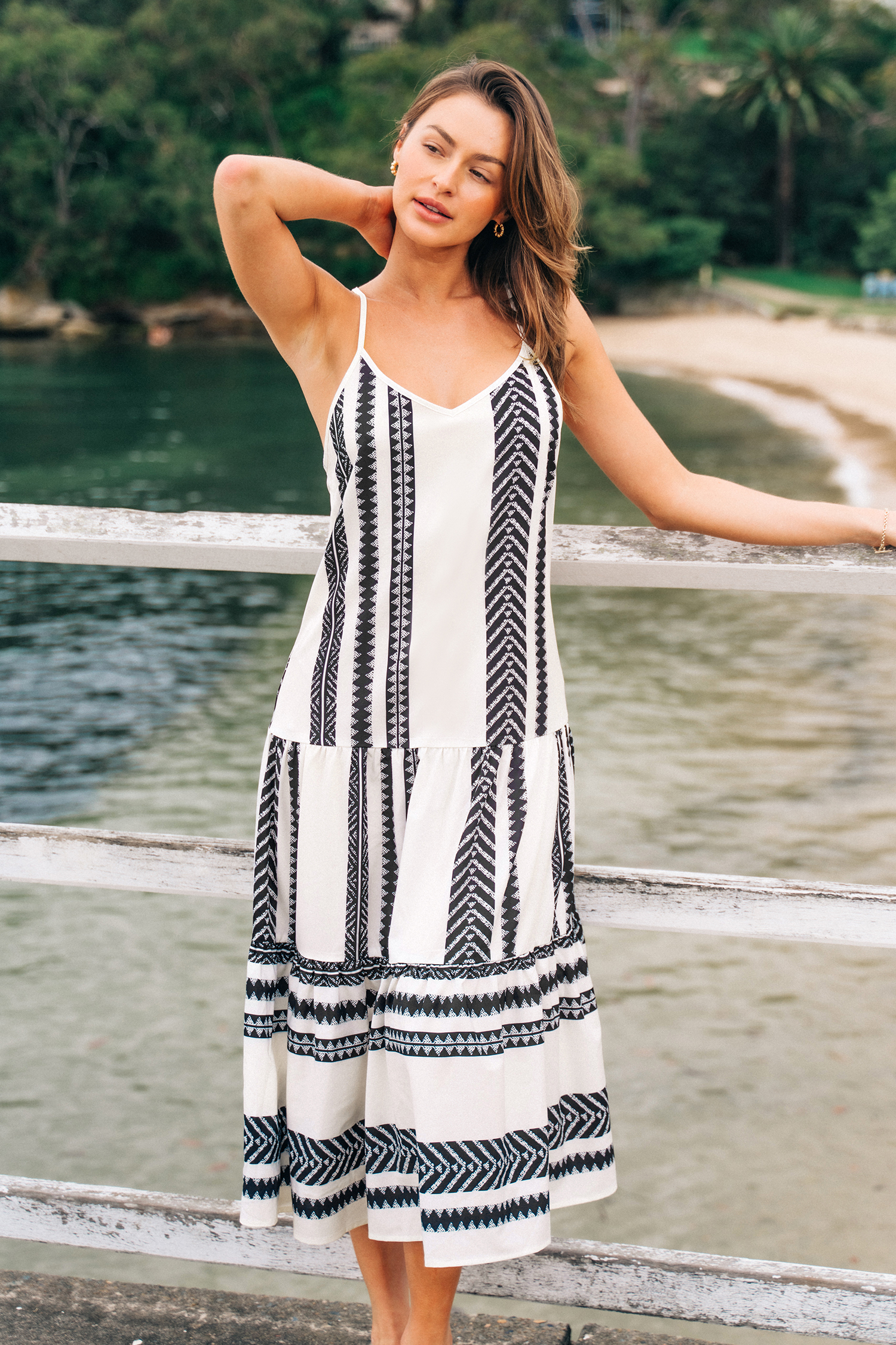 Robe maxi avec taille tombante à rayures mixtes