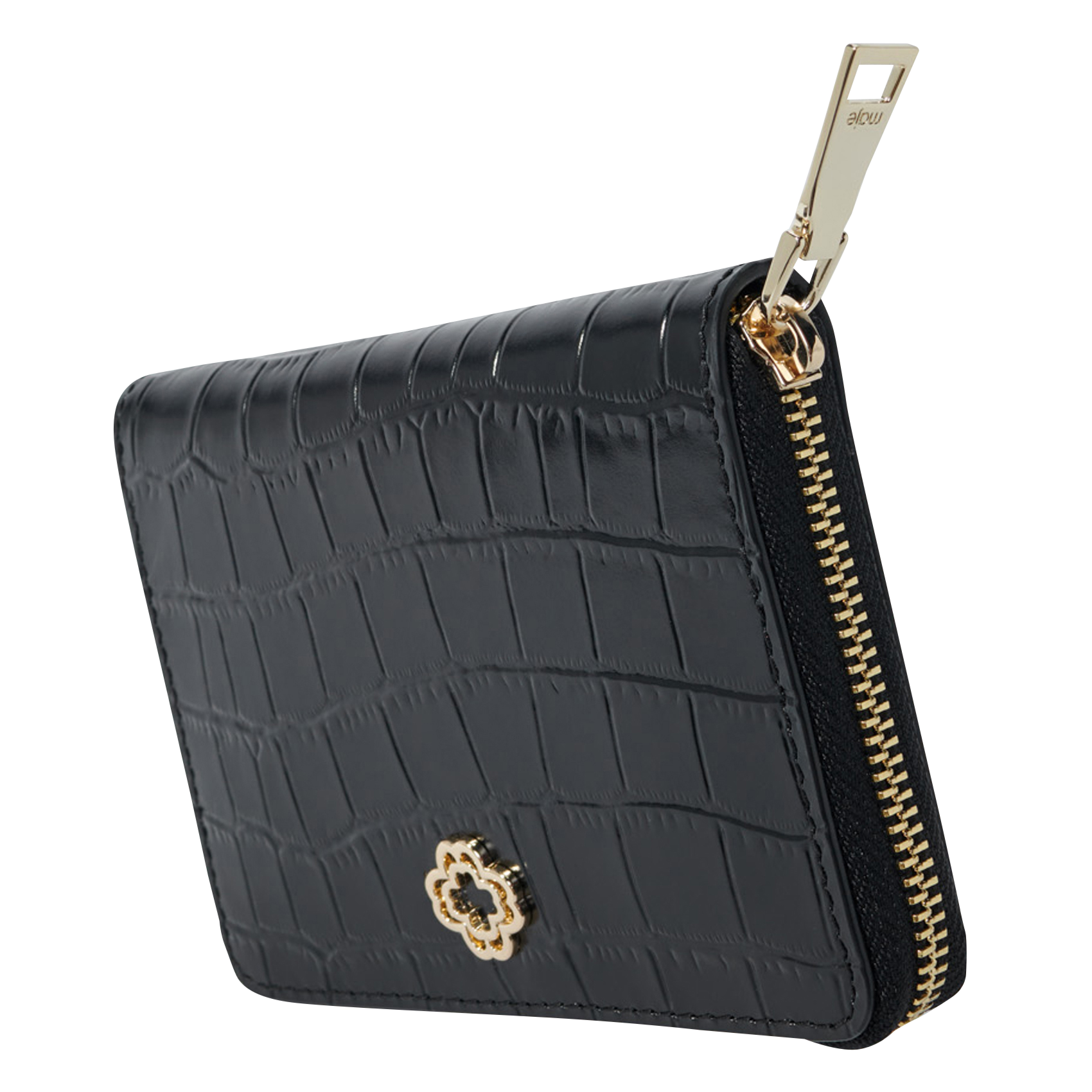 CLOVER - Portefeuille en cuir embossé croco | Noir