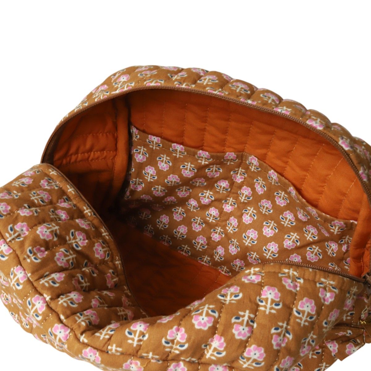 Grande trousse de toilette block print curry - Mariage Indien Pondie Chérie