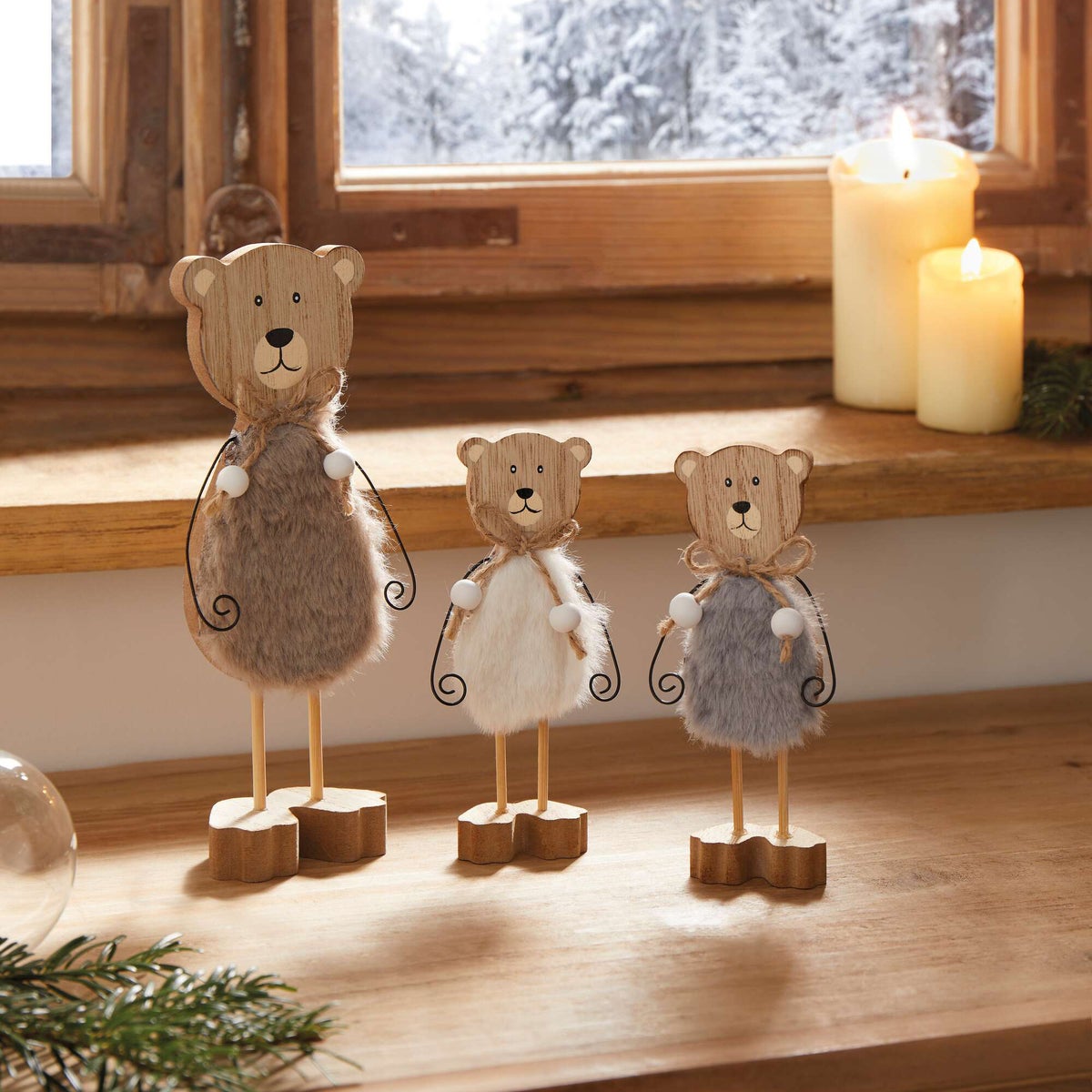 FRANK FLECHTWAREN | Berenfiguur, set van 3, 4 x 2,5 x 13 cm, 6 x 3,5 x 19 cm, MDF, JUTE, POLYESTER, METAAL