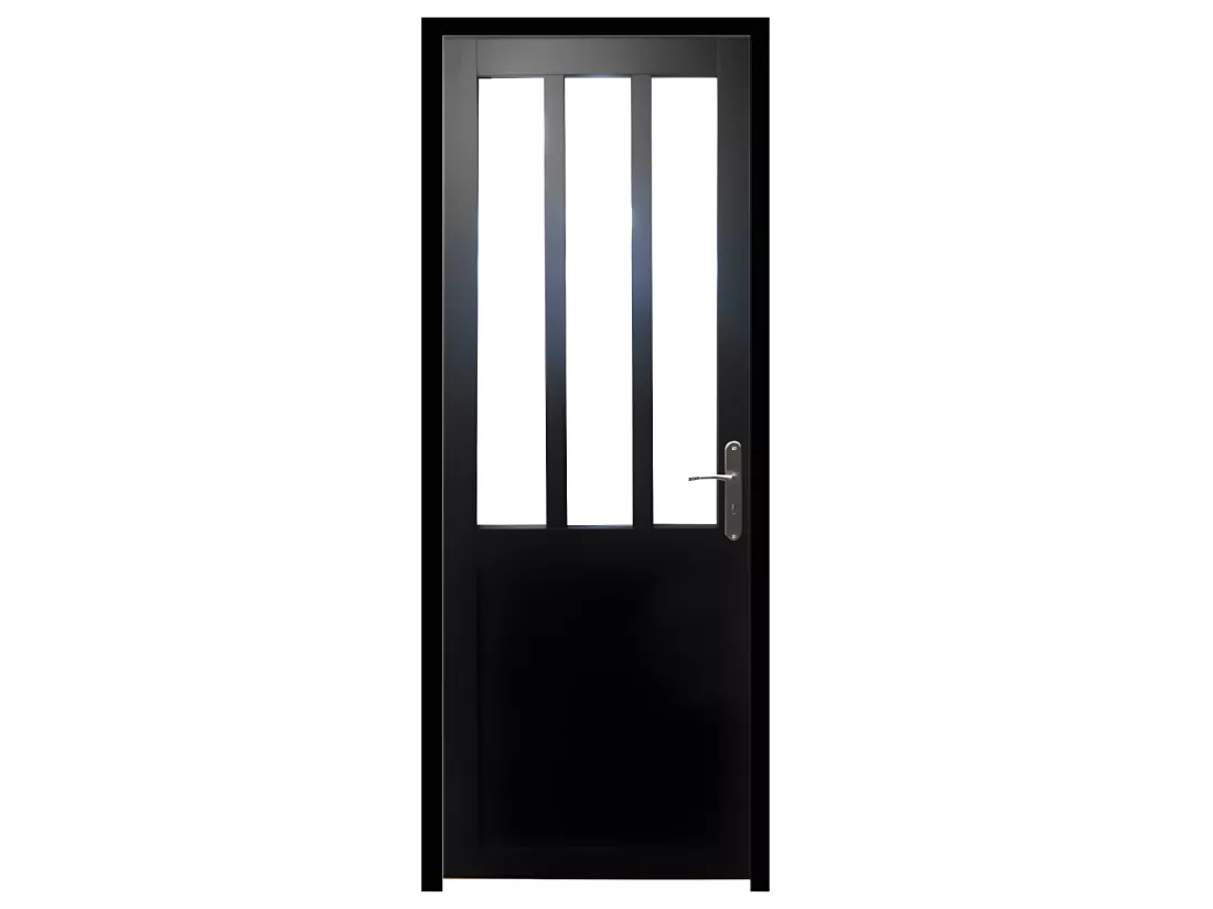 Bloc Porte Atelier Noir H204 X L83 Poussant Droite Côtes Tableau Gd Menuiseries