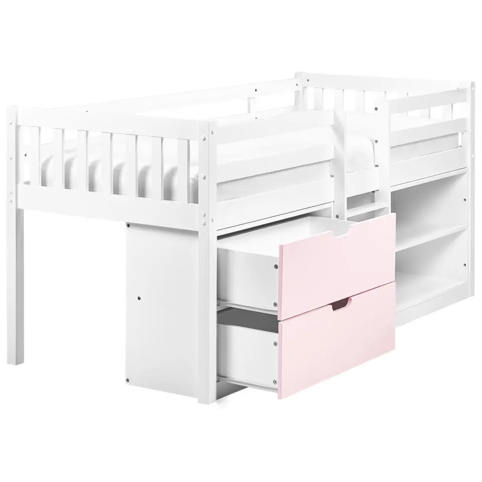 SUSVILLE - Kinderbed - Wit/Roze - 90 x 200 cm - Rubberhout