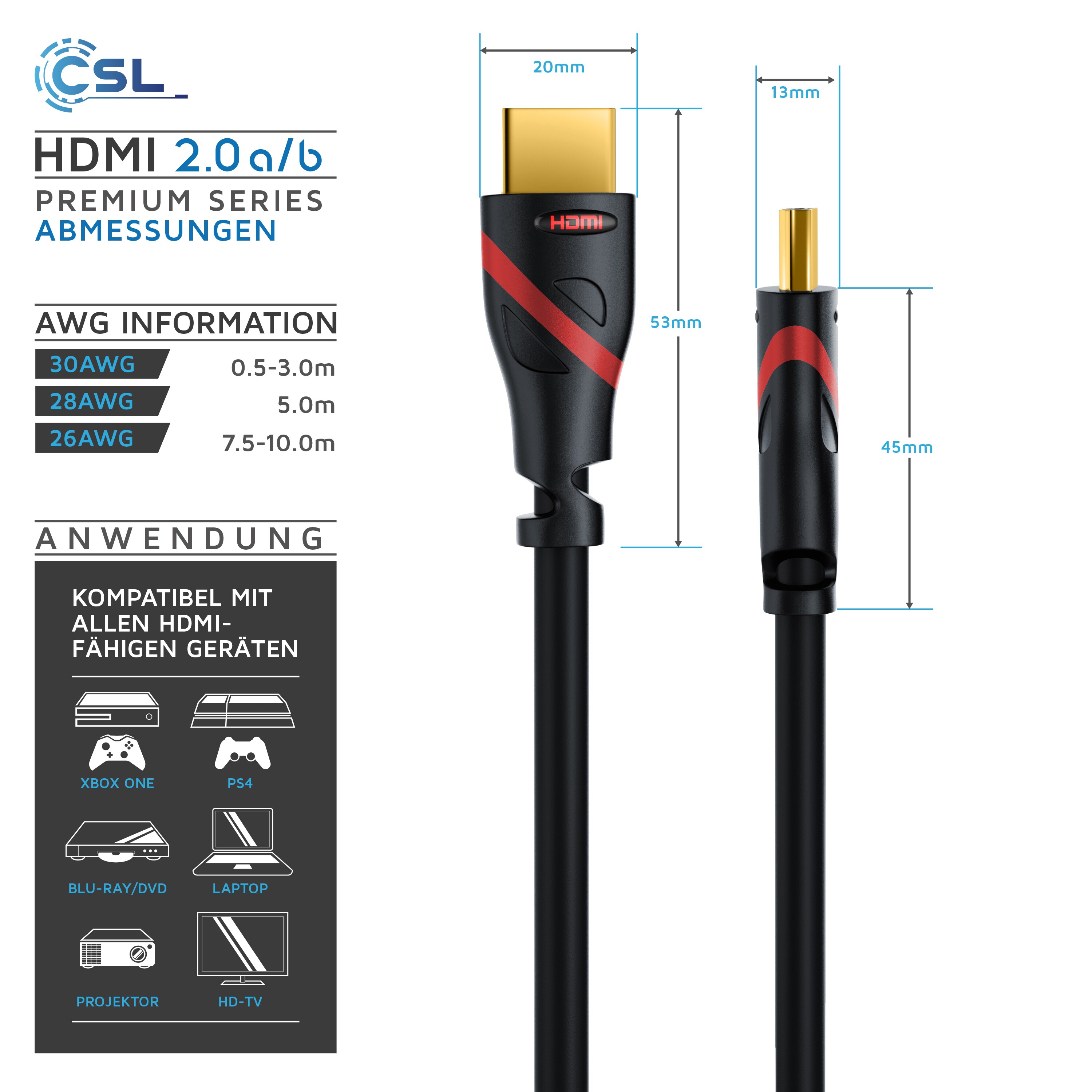 CSL 8k HDMI Kabel 2.1, 4K Ultra HD, UHD, Full HD, 3D, ARC, High Speed mit Ethernet, HDMI Typ A - 4m