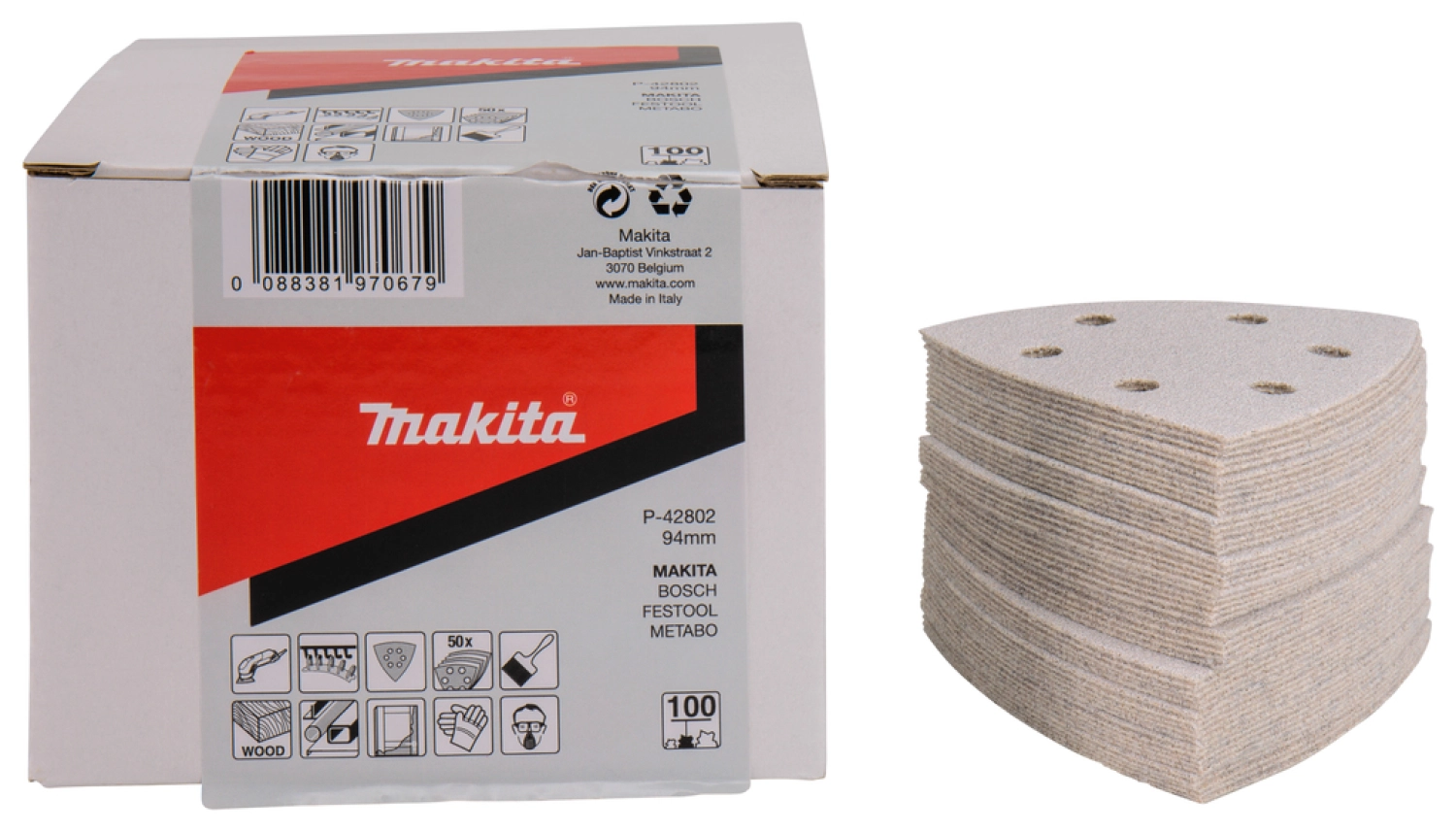 Makita P-42802 Deltaschuurvellen - 94 x K100 - Hout (50st)