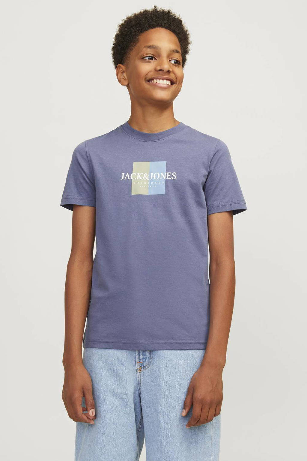 JACK & JONES T-shirt met printopdruk paarsblauw