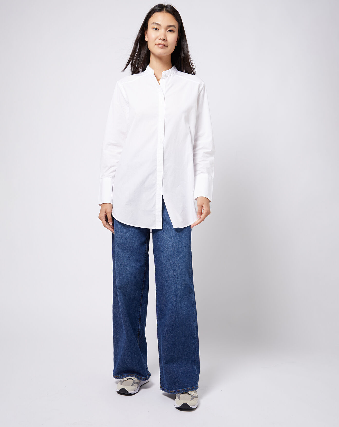 Esprit Chemise en Coton oversized col mao blanche
