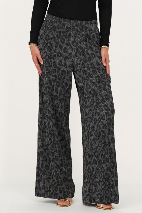 Wijde plissé broek met panterprint en lurex