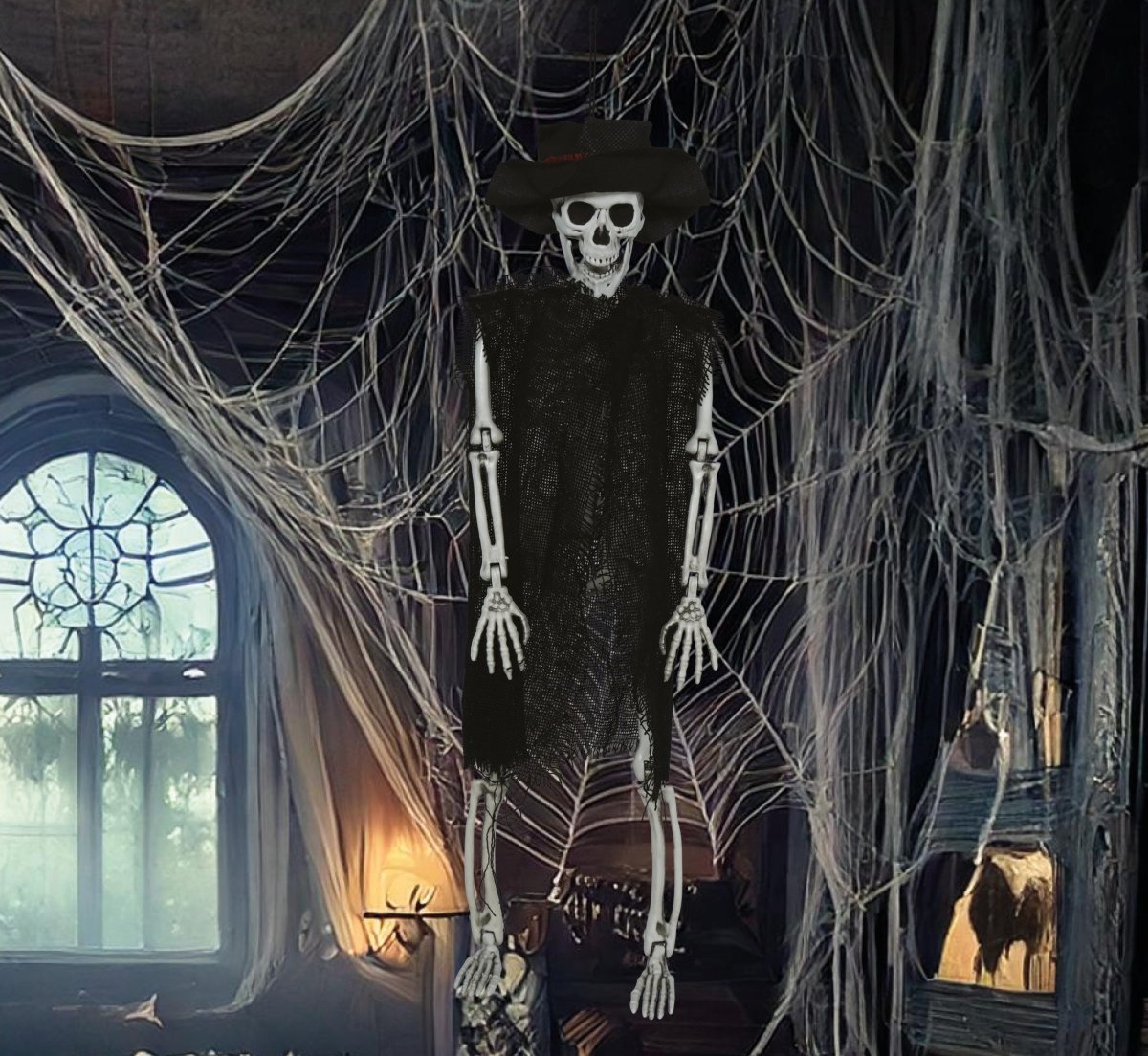 Halloween Skelet Met Hoed 47cm