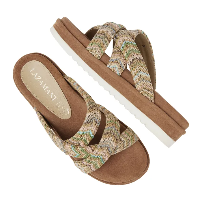 Lazamani Crossed Straps Raffia Platform Slippers Dames