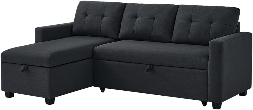 Ecksofa Campina, Schlafsofa mit Bettkasten, Anthrazit, 226 x 86 cm L-Form