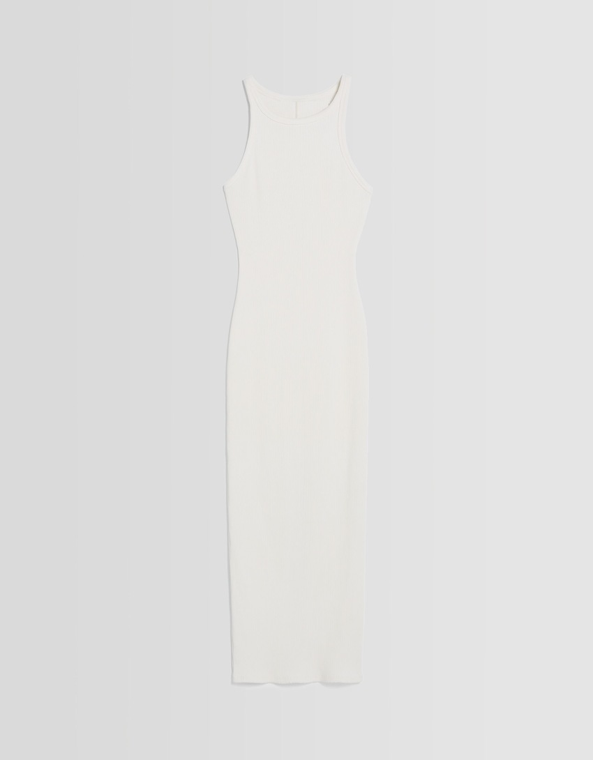 Vestido midi canelado sem mangas