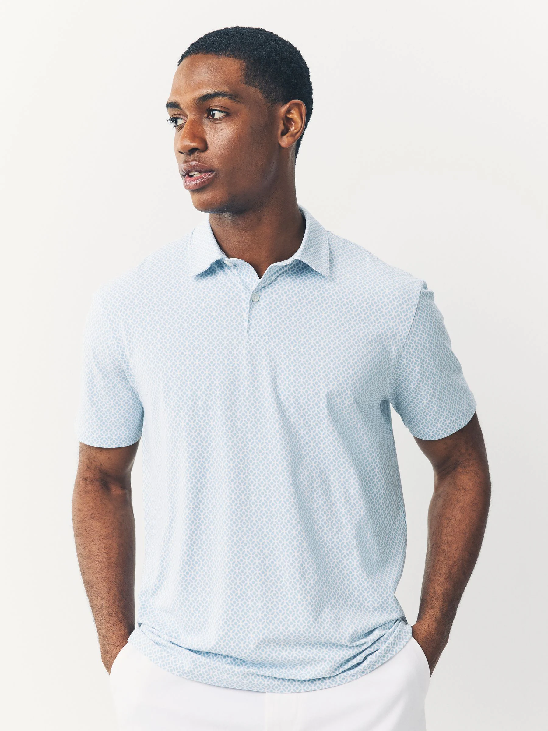 Blue marineblauw met geometrisch motief - Set van 3 jersey poloshirts met korte mouwen