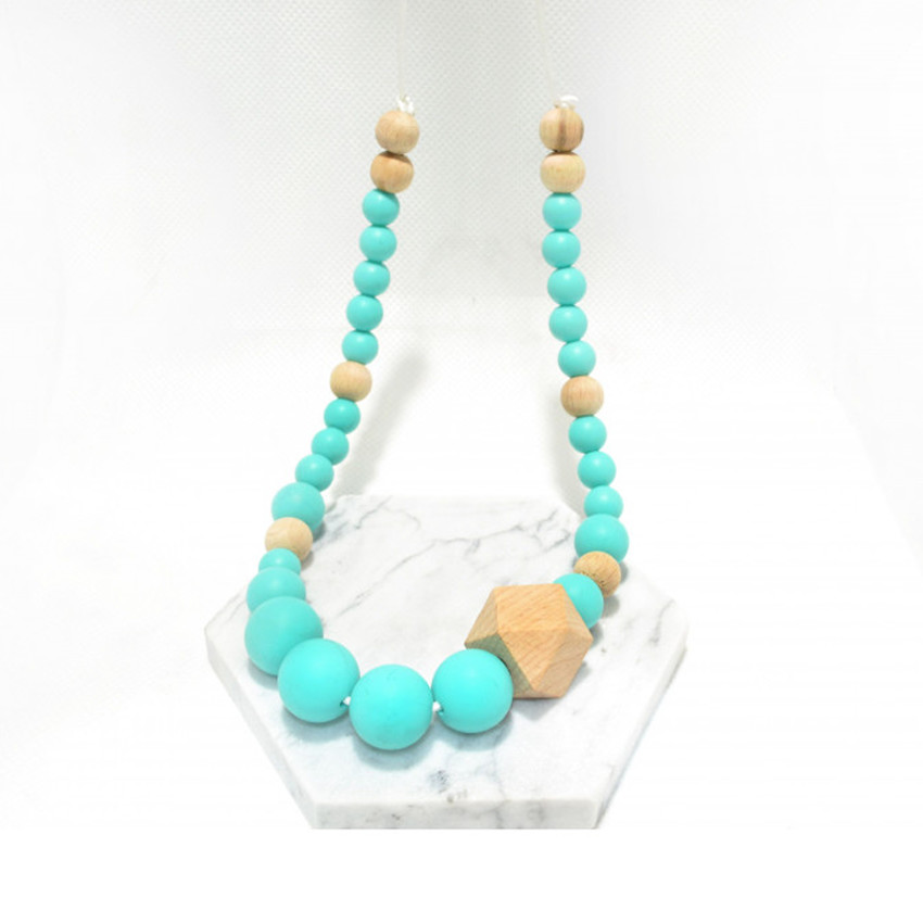 Collier dentaire en silicone et bois turquoise