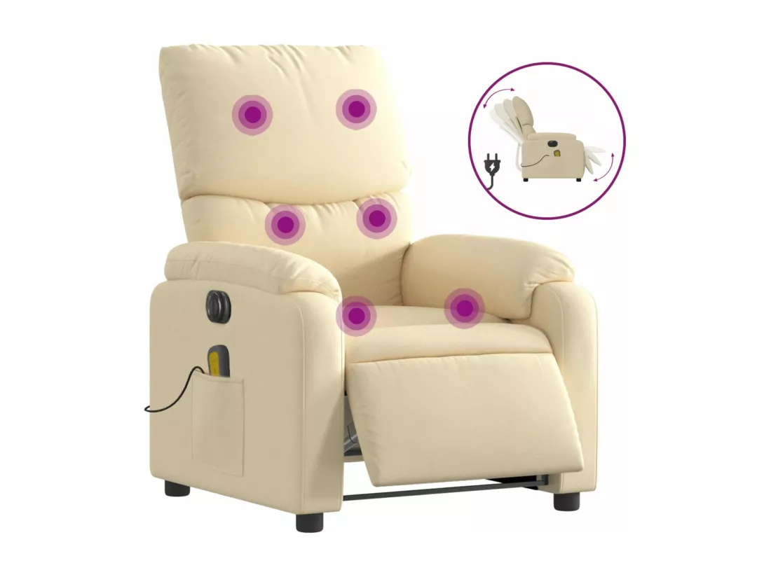 Fauteuil inclinable massant électrique crème tissu