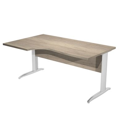 Bureau compact Trend - retour à gauche avec pieds métal en L (sans pied de renfort) - L160 - plateau imitation chêne canadien - pied métal effet chromé