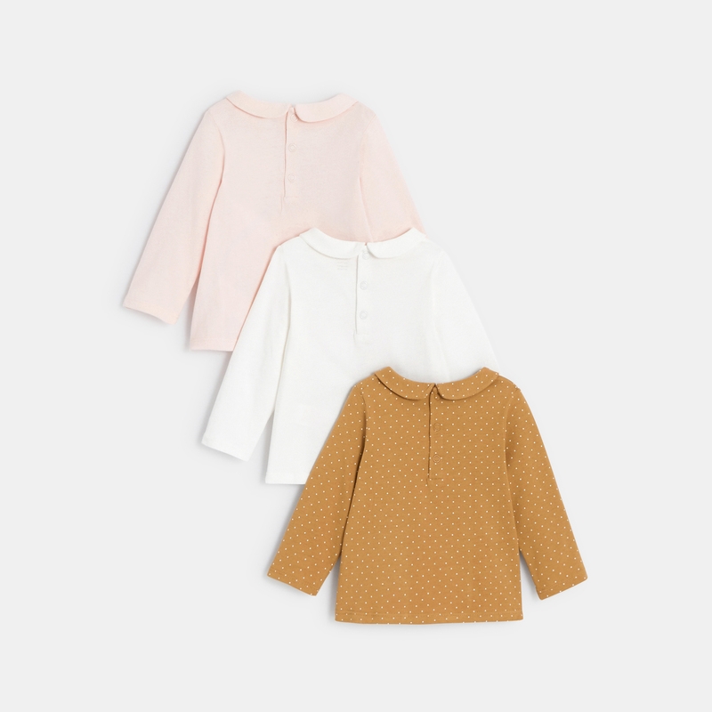 T-shirt uni col claudine (lot de 3) rose bébé fille