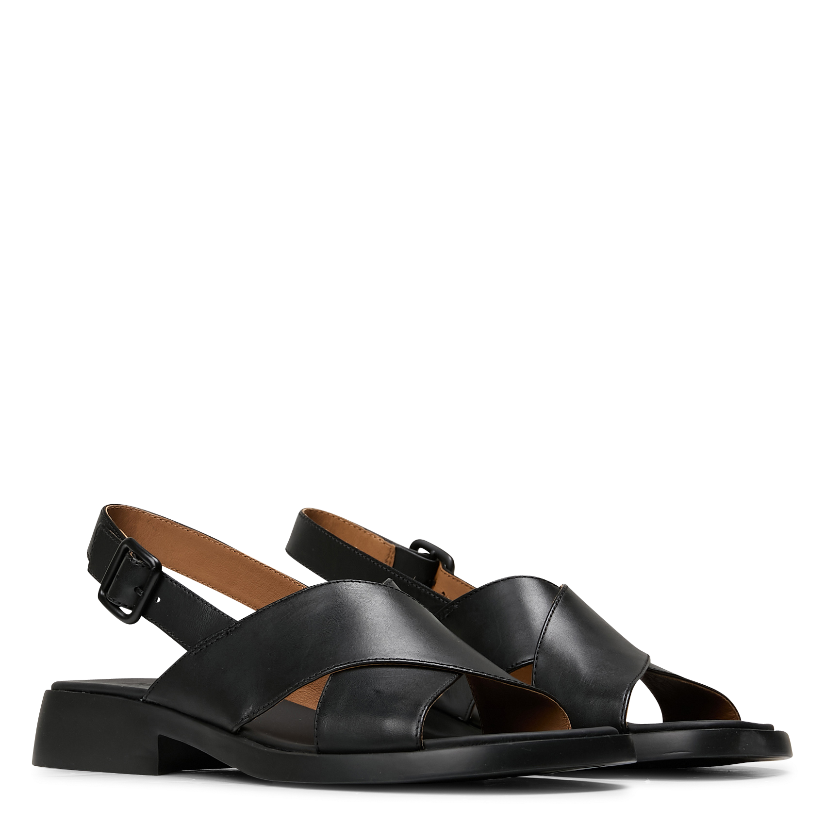 Sandales plates en cuir | Noir