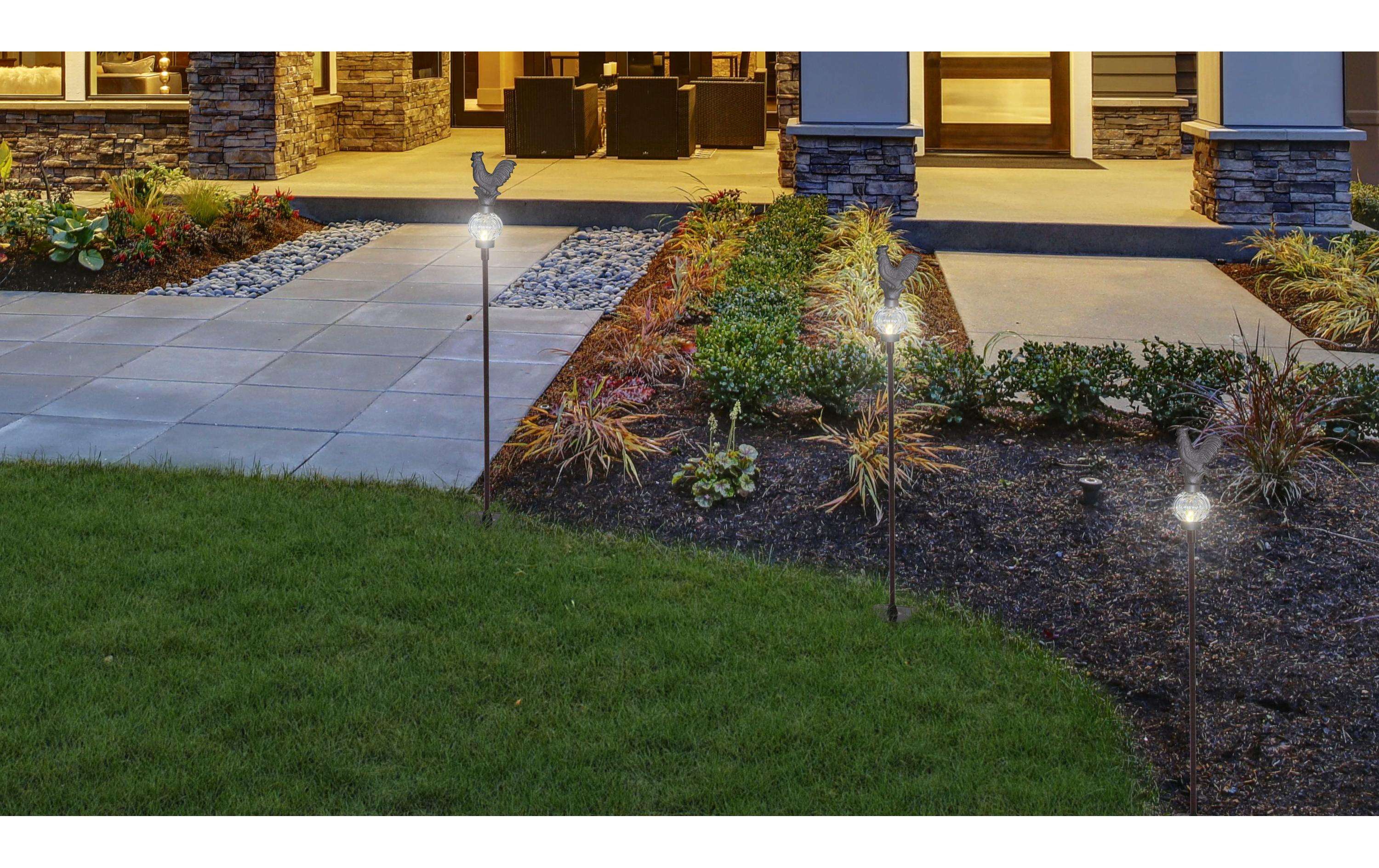Gartenlicht Solar Antik Hahn, SchwarzDekorative Solar Leuchte mit Erdspiess