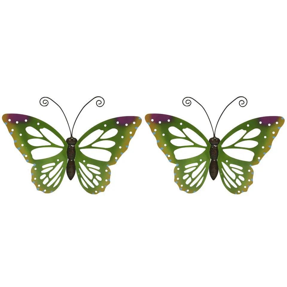 Decoris Tuindecoratie vlinder - groen - metaal - 51 x 38 cm