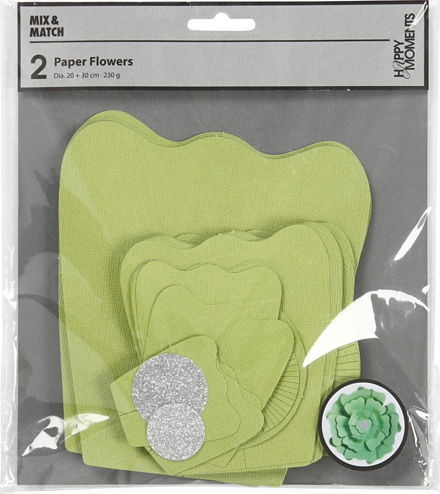 Papirblomster - Ø 15+25 CM - 230 G - Grøn - 2 Stk