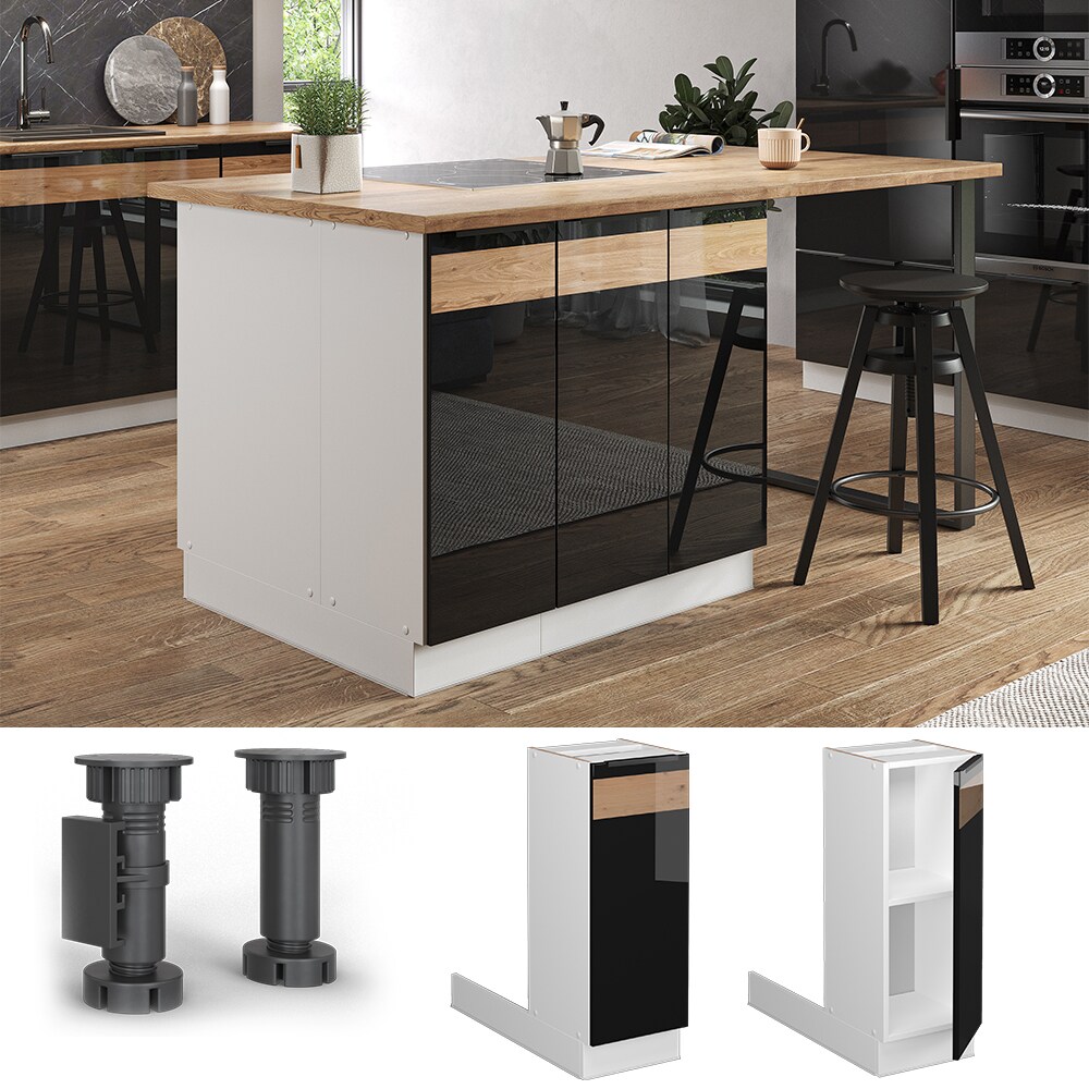 Vicco Regalinselunterschrank Küchenschrank Küchenmöbel Fame-Line Weiß Schwarz Eiche 30 cm modern Hochglanz