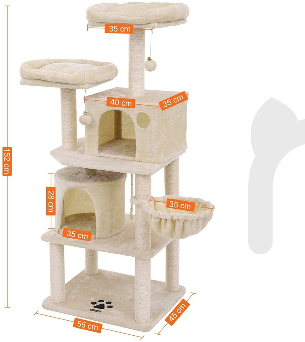 Arbre à chat colonne en sisal panier et 2 niches tour à chat pour chats