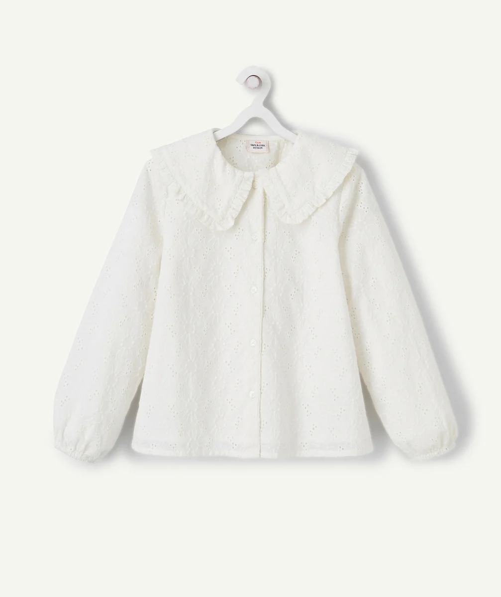 BLOUSE FILLE COL CLAUDINE BLANCHE EN BRODERIE ANGLAISE