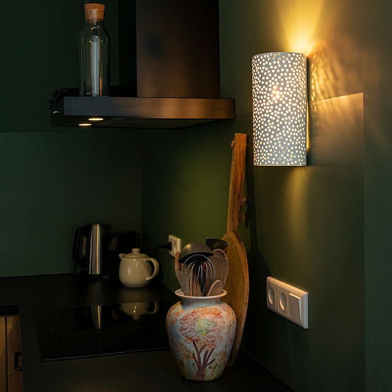 Vintage wandlamp wit gips cilindervormig - Mahou