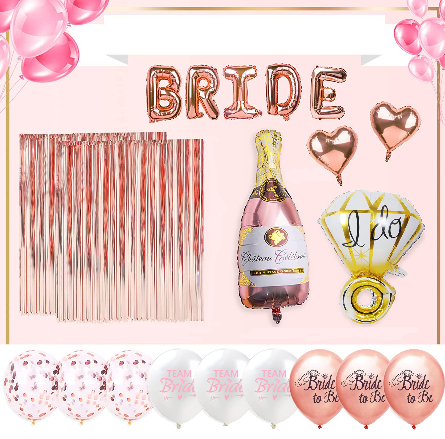 (67-tlg. Set) Party Dekoration Junggesellinnenabschied Latex- und Folienballons   Schärpe / Lametta Vorhang / Fotorequisiten - Roségold