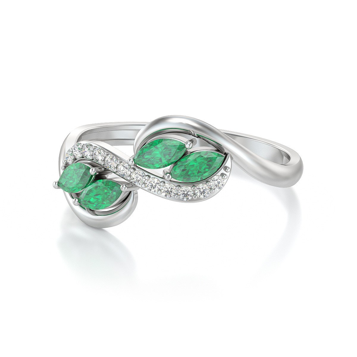 Bague ADEN Or 585 Blanc Emeraude et diamants 1.546grs