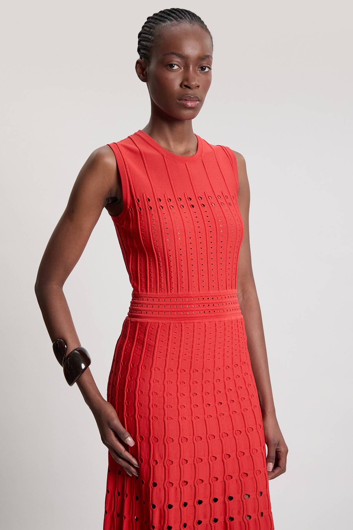 KarenMillen Robe Midi Sans Manches À Détails De Mailles Tricotées